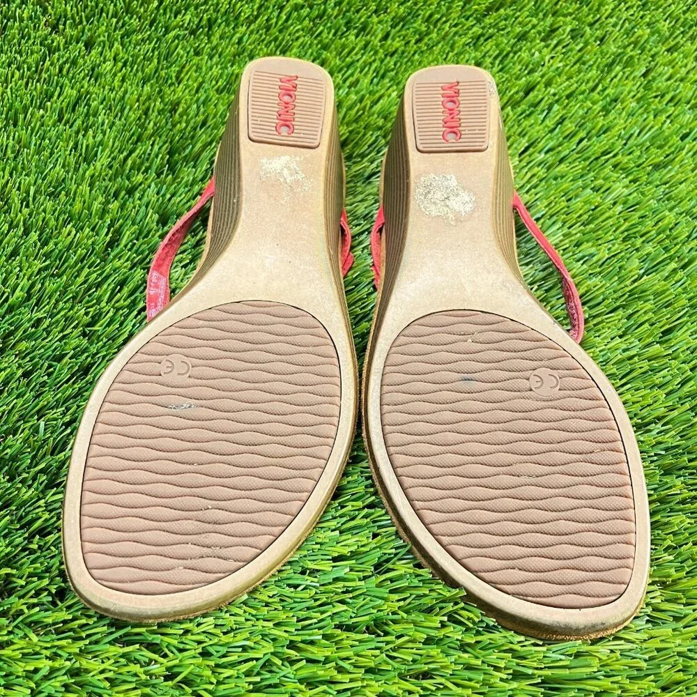 Vionic Orchid Womens Size 8.5 Red Brown Beach Casual Wedge Thong‎ Sandals